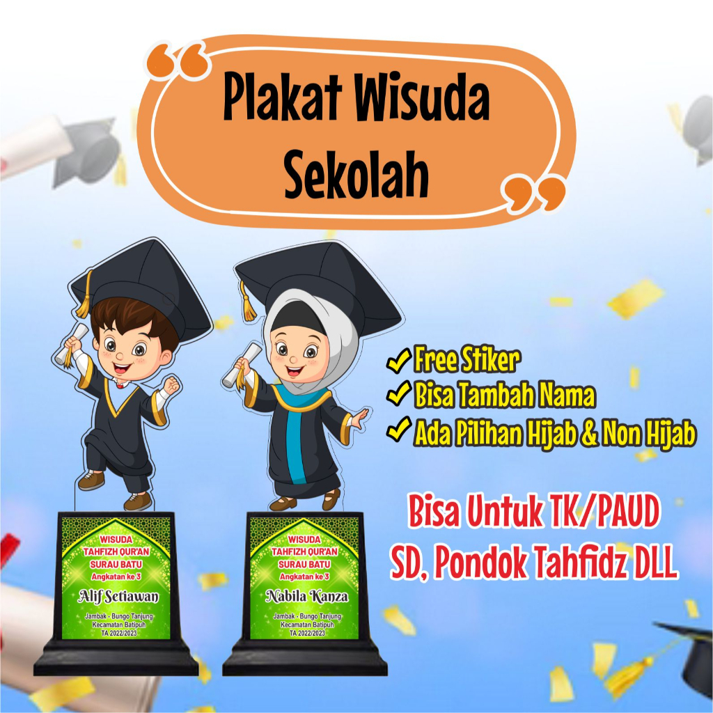 PLAKAT WISUDA TK SD CUSTOM NAMA / PLAKAT AKRILIK / HADIAH WISUDA / KADO WISUDA / ACRYLIC CUSTOM