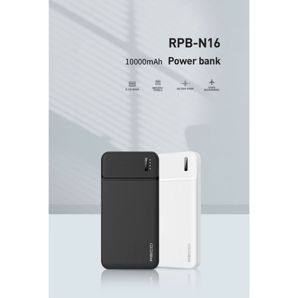 Recci N16 10000mAh Portable Power Bank Dual USB Type-C safe boarding