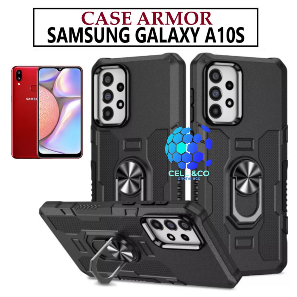 Case Armor SAMSUNG A10S Iring Cincin Magnetic Kesing Hp Protect kamera Premium Hard Case Standing Robot Pelindung Kamera