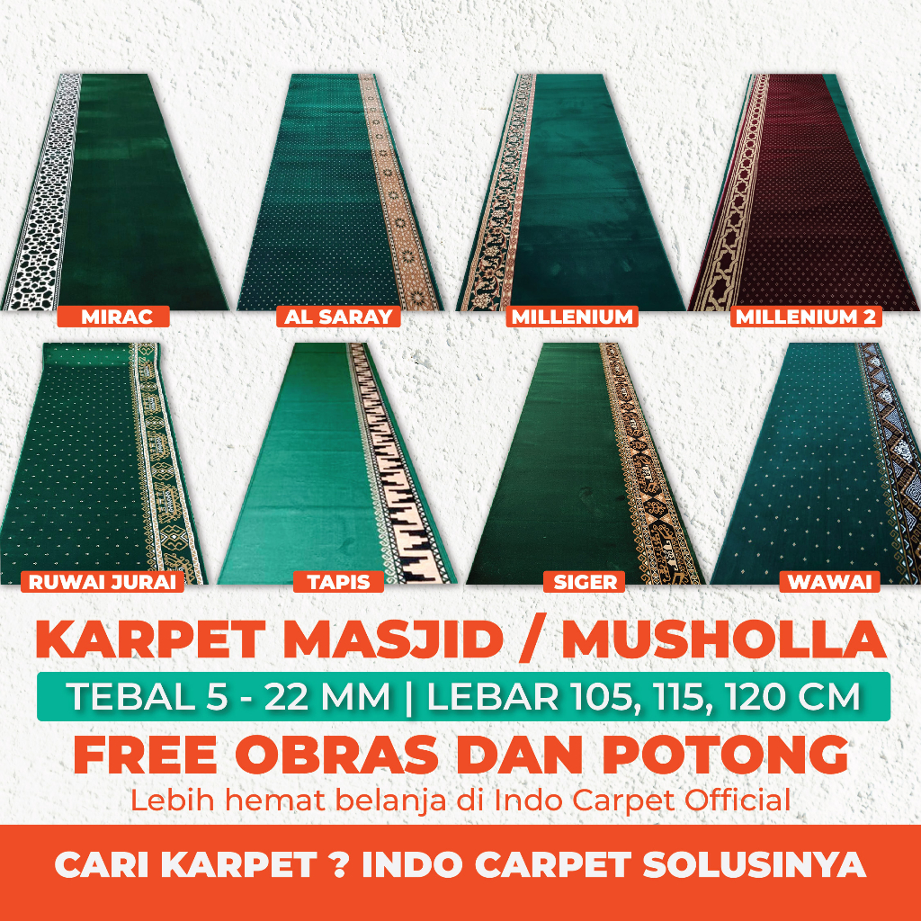 Karpet masjid/sajaadah musholla turki gizem tebal halus lembut 5 mm - 22 mm Harga meteran termurah