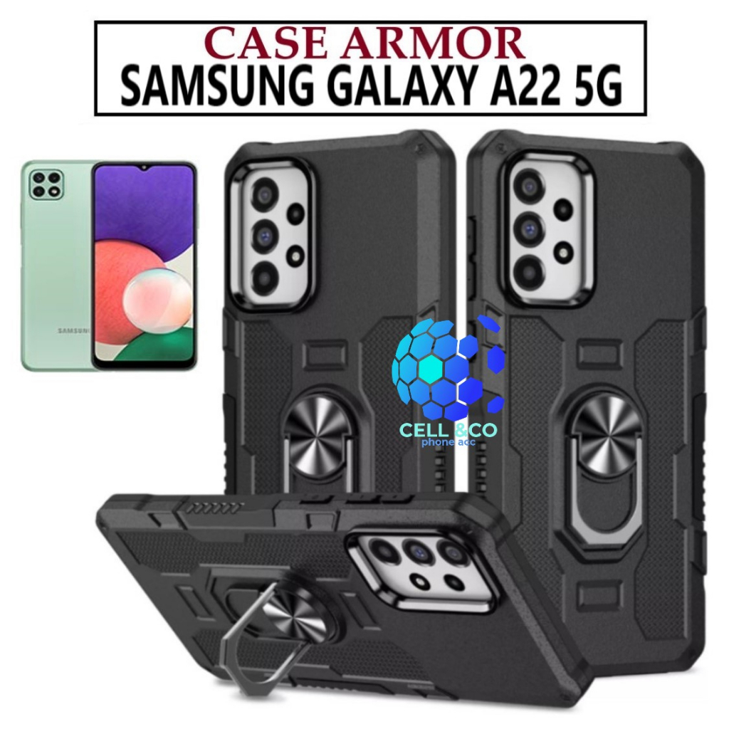 Case Armor SAMSUNG A22 5G Iring Cincin Magnetic Kesing Hp Protect kamera Premium Hard Case Standing Robot Pelindung Kamera