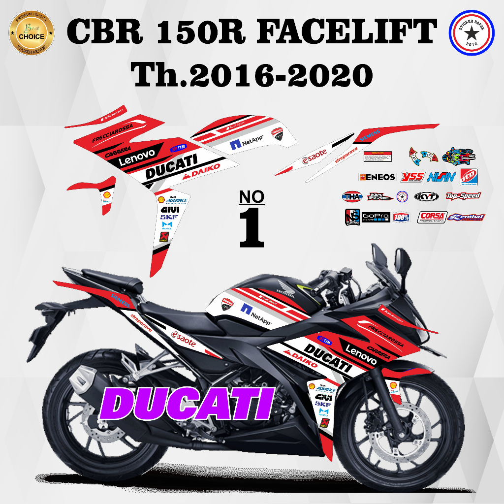 Striping decal sticker CBR 150 R FACELIFT Th 2016-2020 variasi motif Ducati