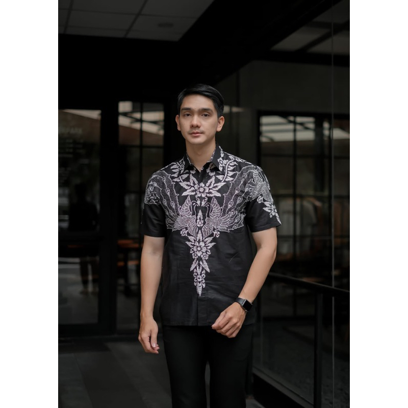 PROMO! BATIK PRIA HITAM MANIS MOTIF MANOK KEMBAR