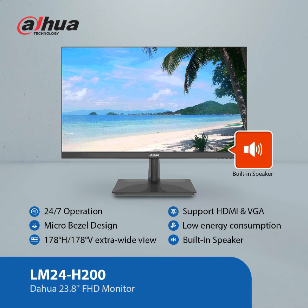 Monitor LED Dahua LM24-H200 24&quot; 1080p VGA HDMI Speaker Micro Bezel Low Energi