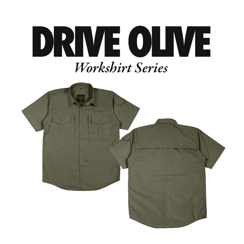DRIVE OLIVE-Kemeja Pendek, Casual / Baju Kerja Lapangan Nyaman Dipakai
