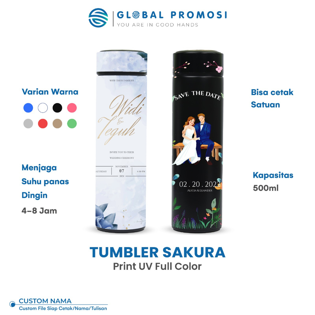 Custom Tumbler Sakura Print UV Cetak Full Color Design Bebas Suka2 Souvenir/Promosi Murah