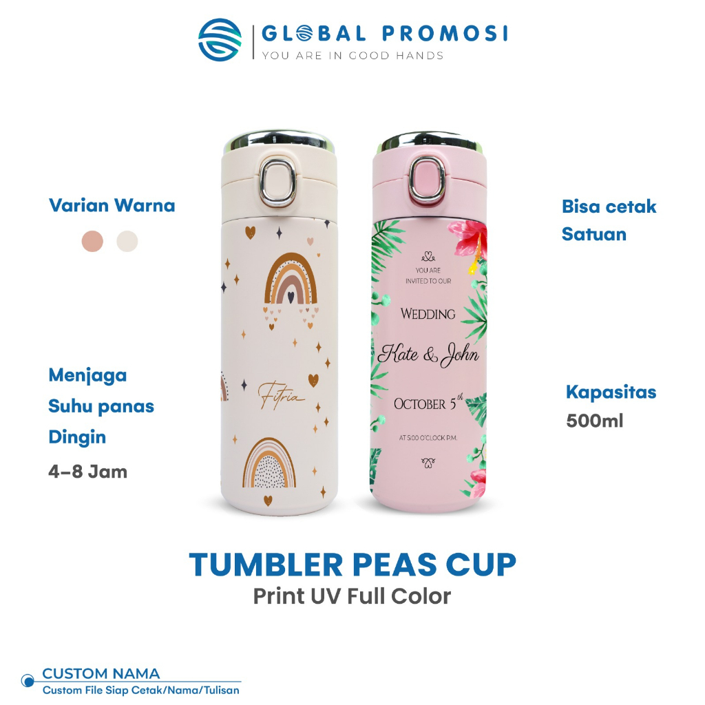 Tumbler Custom Peas Cup Print UV Cetak Full Color Led Display Flask Hot &amp; Cool 420ML/ suhu Tumbler 304 Stainless Steel Botol Souvenir Murah