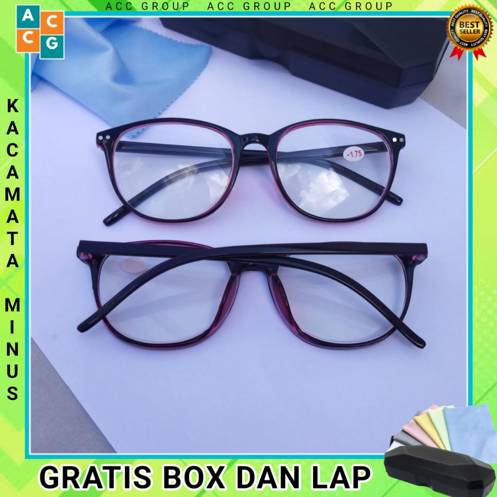 Kacamata Minus Anti Radiasi Frame Plastik -0.50 sampai -4.00 Gratis Box dan Lap