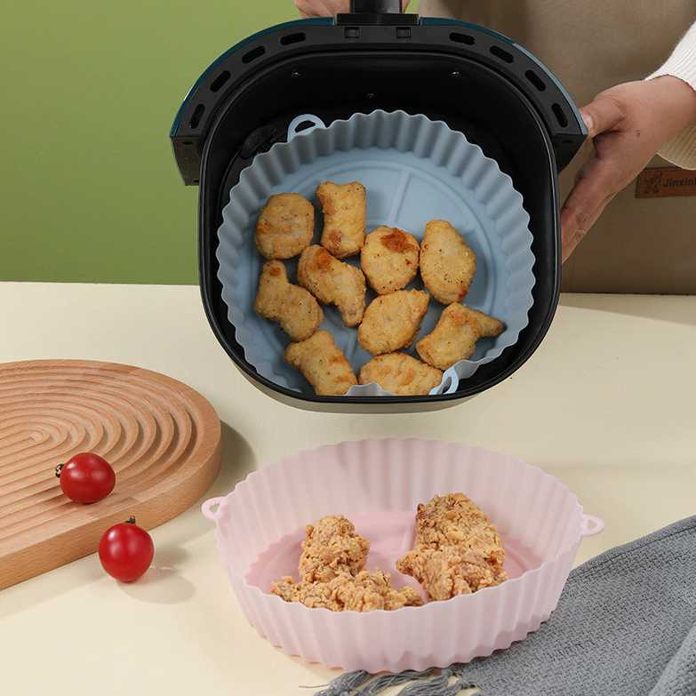 Alas Air Fryer Baking Tray Silicone Pan Tempat Tiris Minyak Anti Lengket Material Silikon Aman untuk Makanan