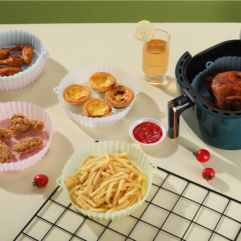 Alas Air Fryer Baking Tray Silicone Pan Tempat Tiris Minyak Anti Lengket Material Silikon Aman untuk Makanan