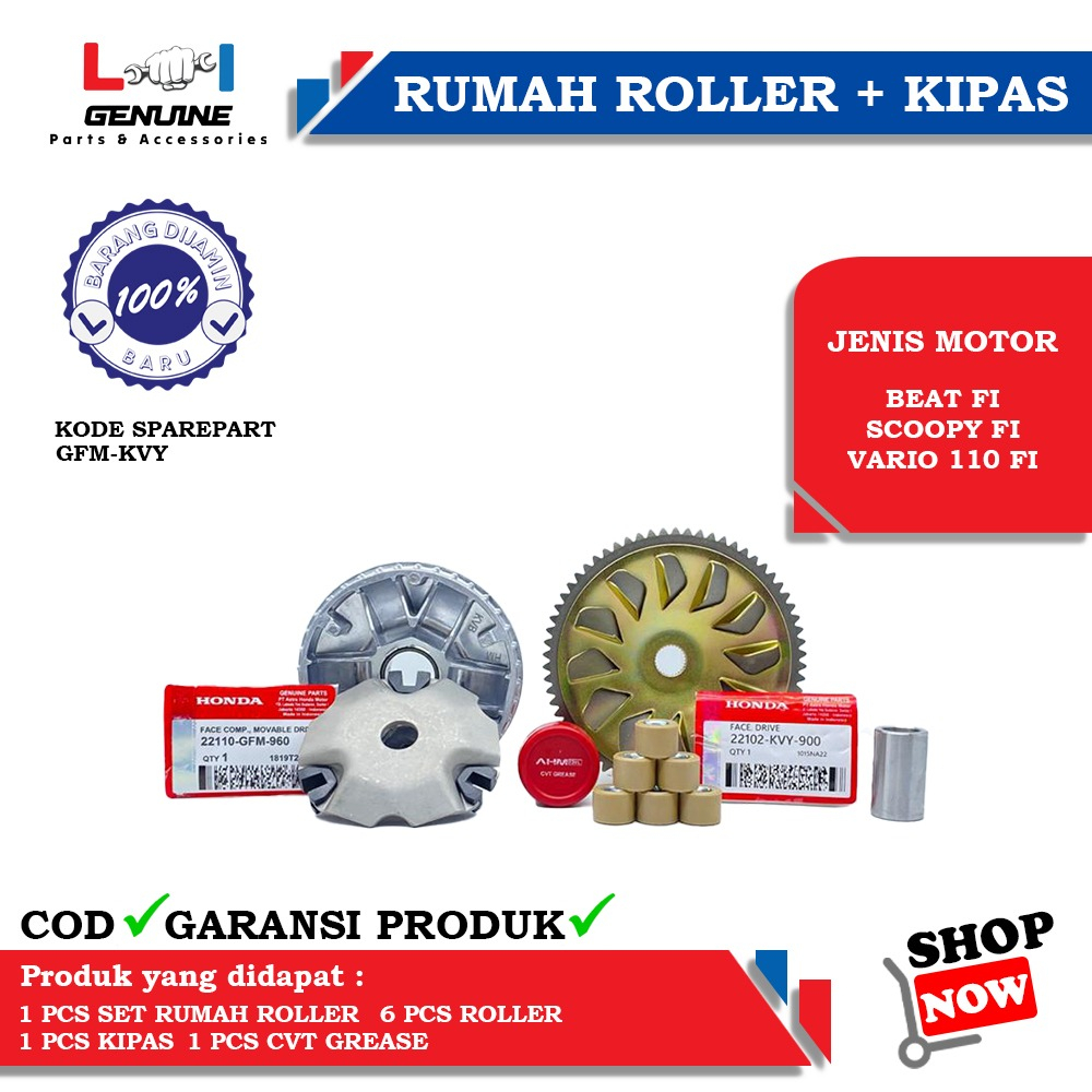 -LOI- RUMAH ROLLER SET KIPAS ROLLER CVT BEAT FI, SCOOPY FI, VARIO 110 FI