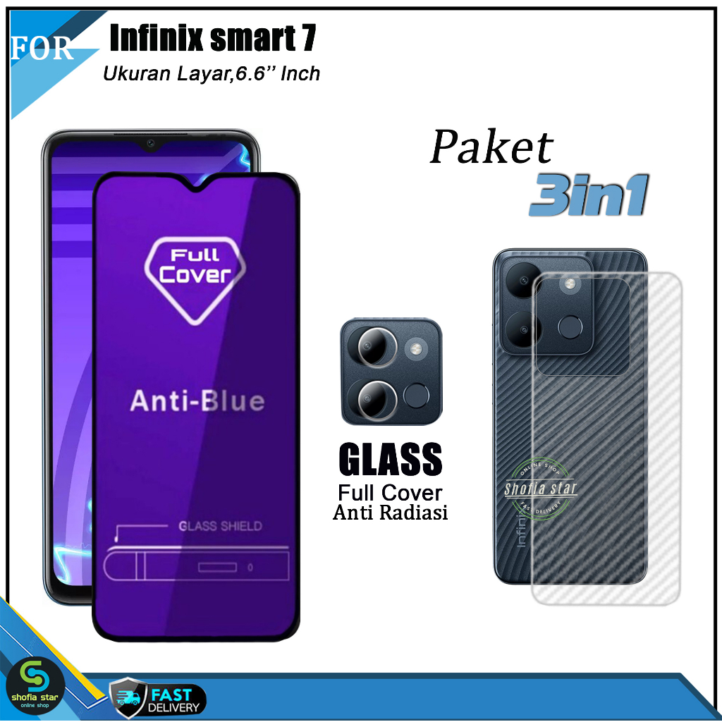 PAKET 3IN1 Tempered Glass Ceramic Privacy Infinix Smart 7 Infinix Smart 7 HD Anti Spy Full Cover Bonus Anti Gores Kamera Dan Skin Carbon 3D