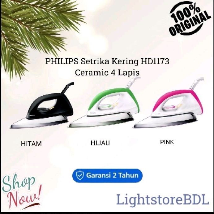 PHILIPS Setrika kering HD1173 Ceramic 4 Lapis Anti-Baret Anti-Lengket