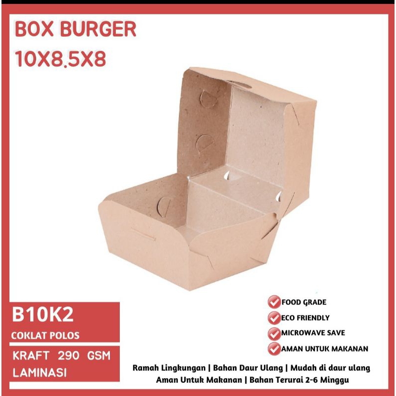 

isi 50 box burger laminasi 10×8,5×8 / dus burger / snack box (hanya jual dus)