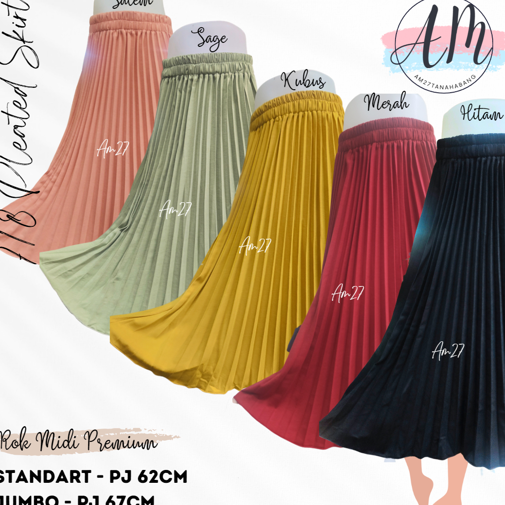 Rok Midi Plisket Dewasa - Pleated Skirt 7/8 Babytery Premium Super Tebal