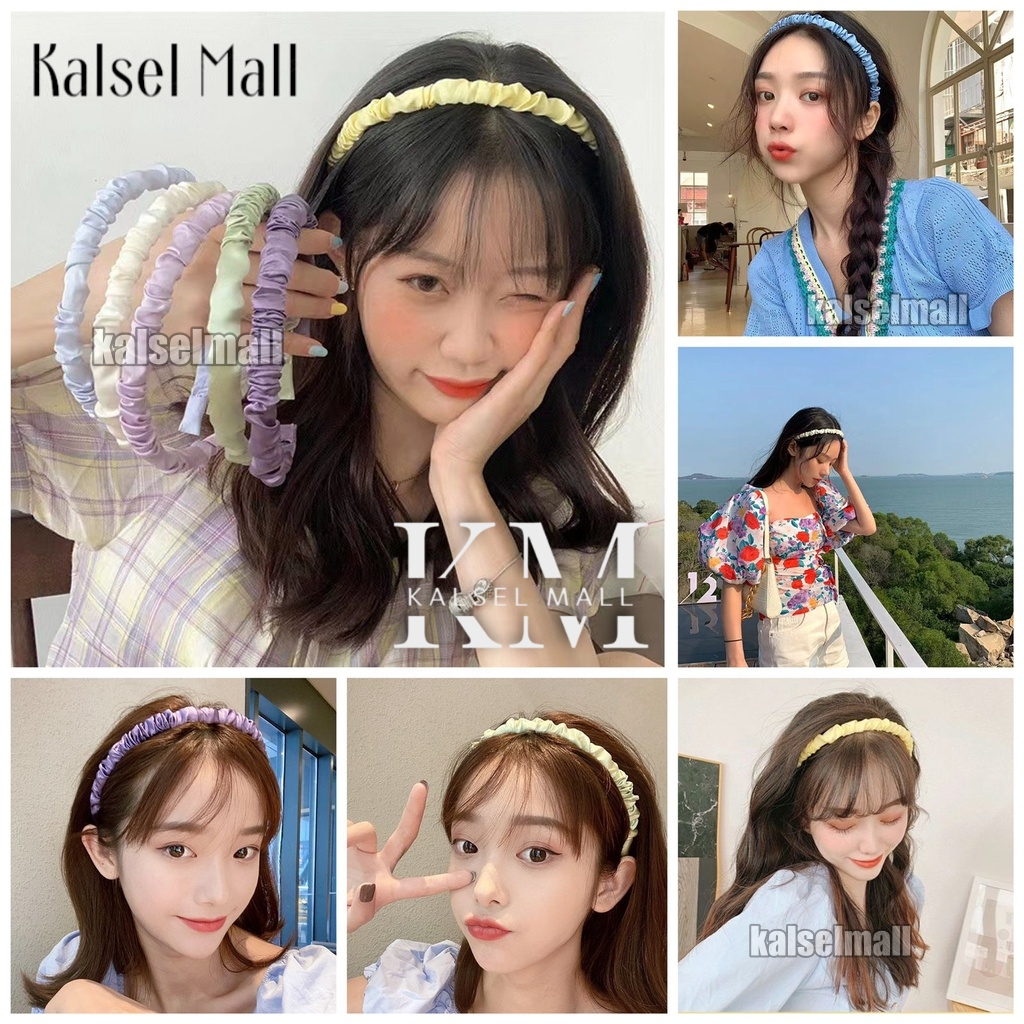 Bando Wanita AUTO Cantik Viral Nagita Scrunchie Satin Korea Serut Headband Bandana Polos Bando Headband Cewek Perempuan Kain Kerut Serunci Fashion ACK47