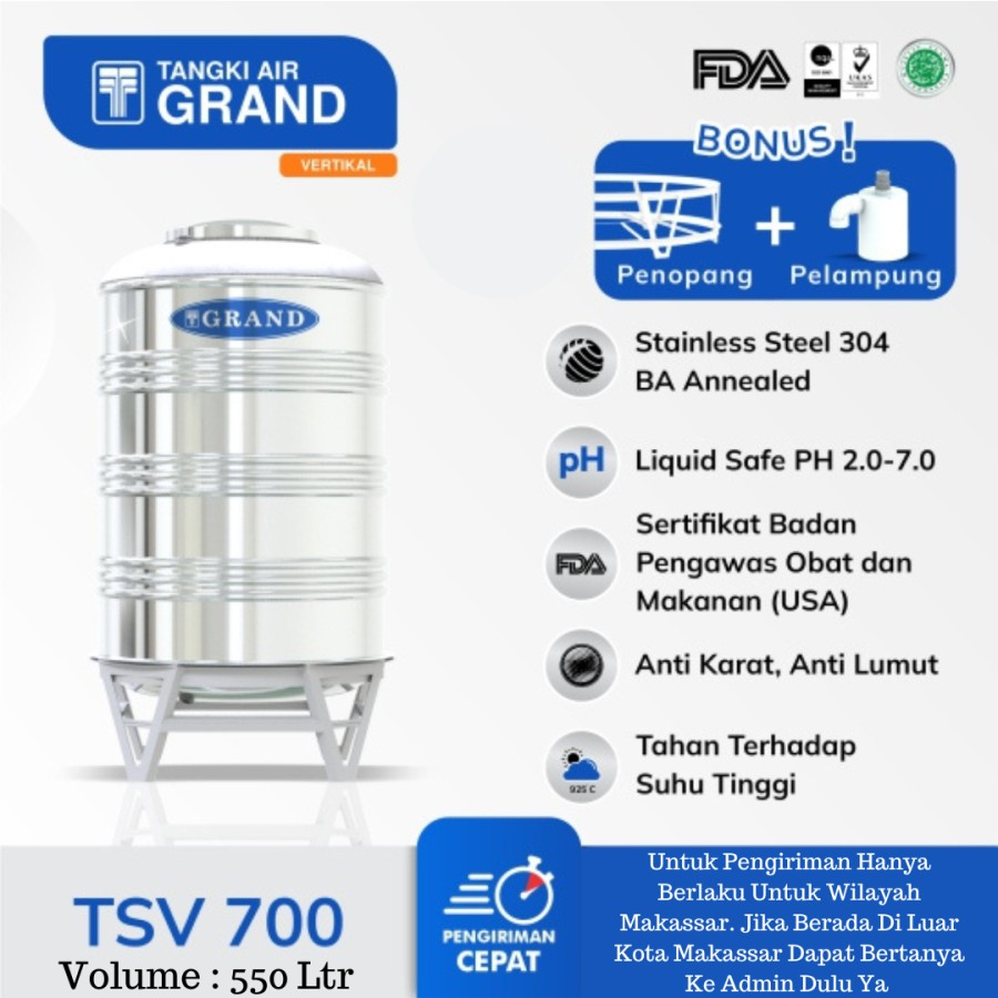 Tandon Air Stainless Grand Vertikal 550 Liter TSV 700