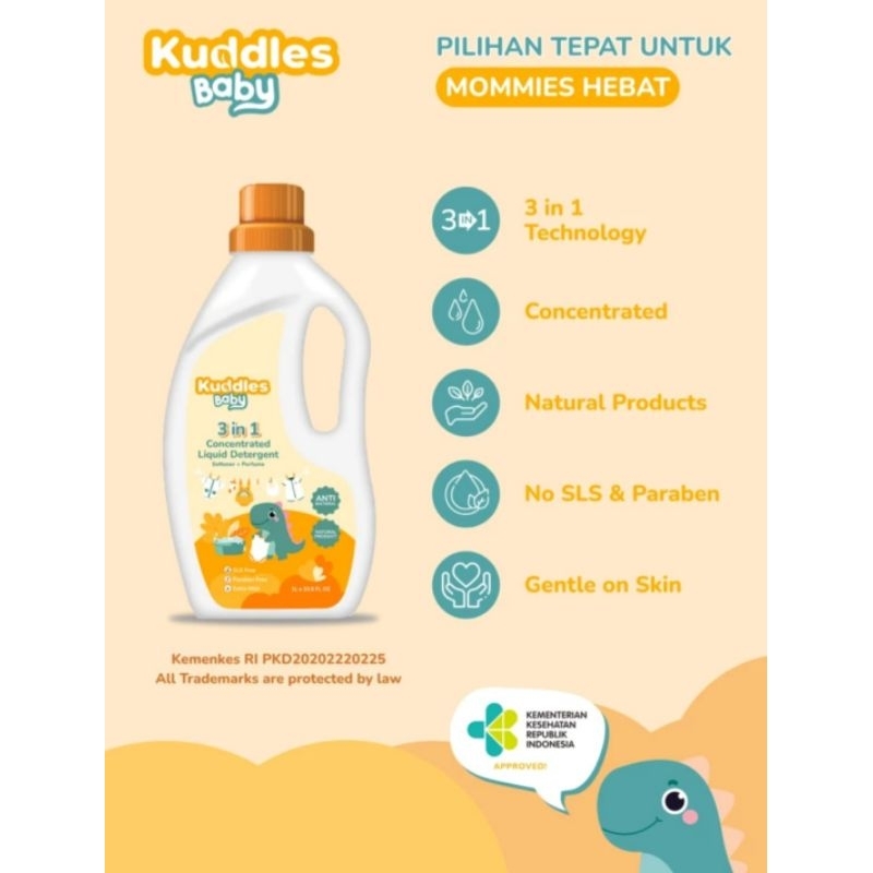 Kuddles Baby 3in1 Natural Baby Detergent  / Pelembut, Pewangi dan Pembersih