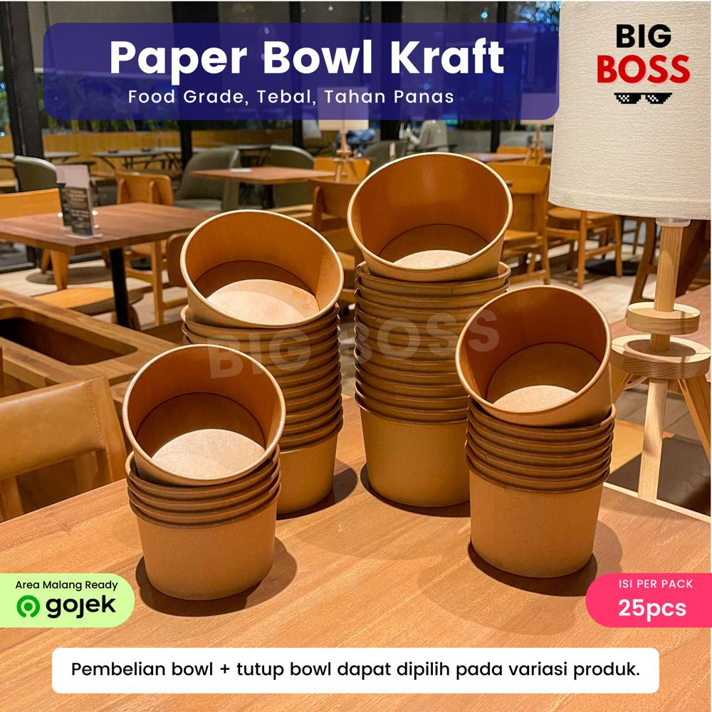 [ISI 25PCS] Paper Bowl Kraft Coklat Laminasi / Mangkok Kertas  + Tutup / Paper Rice Bowl