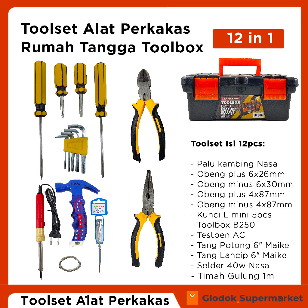 Toolset Alat Perkakas Rumah Tangga Toolbox 12 in 1