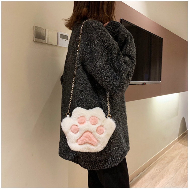 Tas Selempang Kaki Kucing Tali Rantai Sling Bag Bulu Wanita Hand Cat Pet