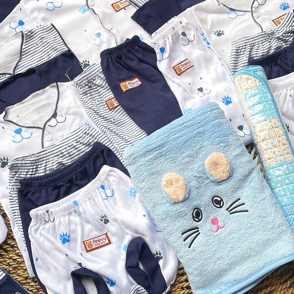 Arevy Babywear Paket Baju Bayi 50 Pcs Seri Navy Paket Hemat Super Lengkap Murah Berkualitas Komplit Perlengkapan Baby Newborn 0-3 Bulan