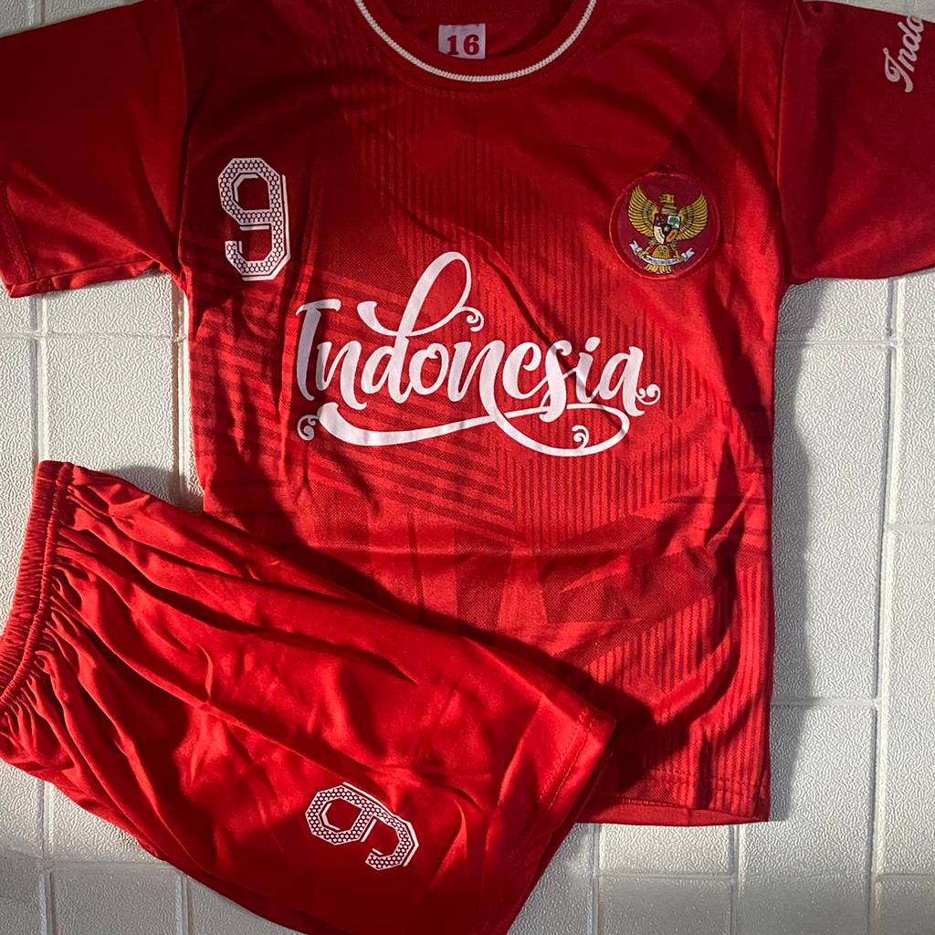 Setelan Bola TIMNAS INDONESIA GERATIS SABLON Nama anak usia 5-12 tahun