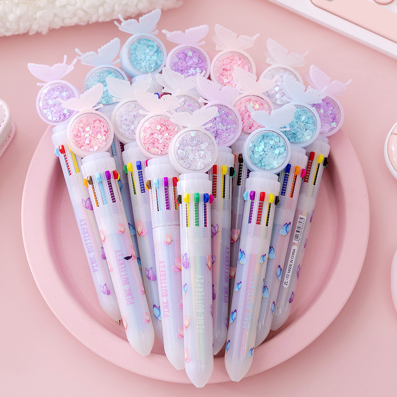 

Pulpen 10 warna kupu kupu mekanik Ballpoint pen Bolpen pena butterfly rollerball warna-warni untuk sekolah kantor pelajar Alat tulis karakter kartun lucu imut Multi-color 10 in 1 ballpoint pen