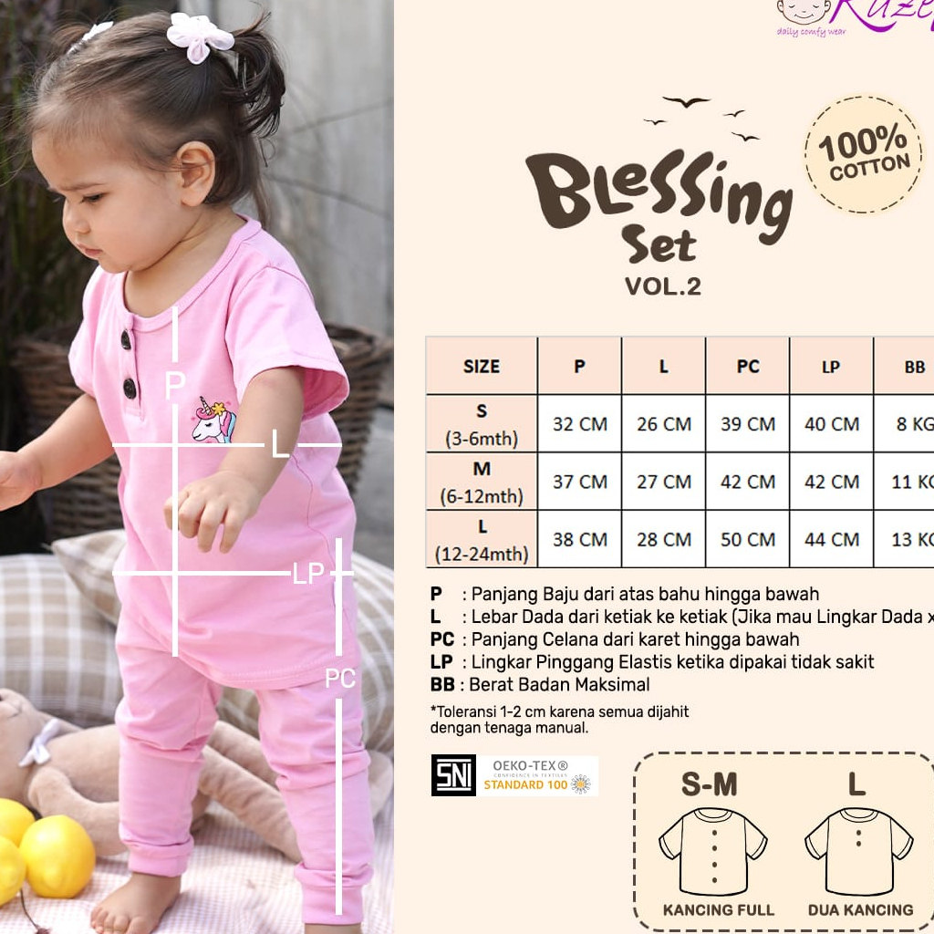 KAZEL BLESSING SET SETELAN PIYAMA PENDEK CELANA PANJANG BAYI UNISEX 3 BULAN - 24 BULAN