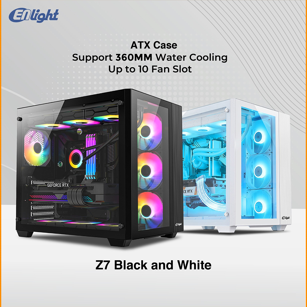 CASING ENLIGHT Z7 WHITE | Midle Tower Case - Tempered Glass