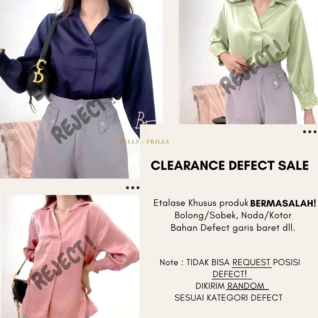 [DEFECT REJECT SALE] Kara Satin V Neck Blouse (RANDOM kotor noda, bolong sobek, bahan bergaris)