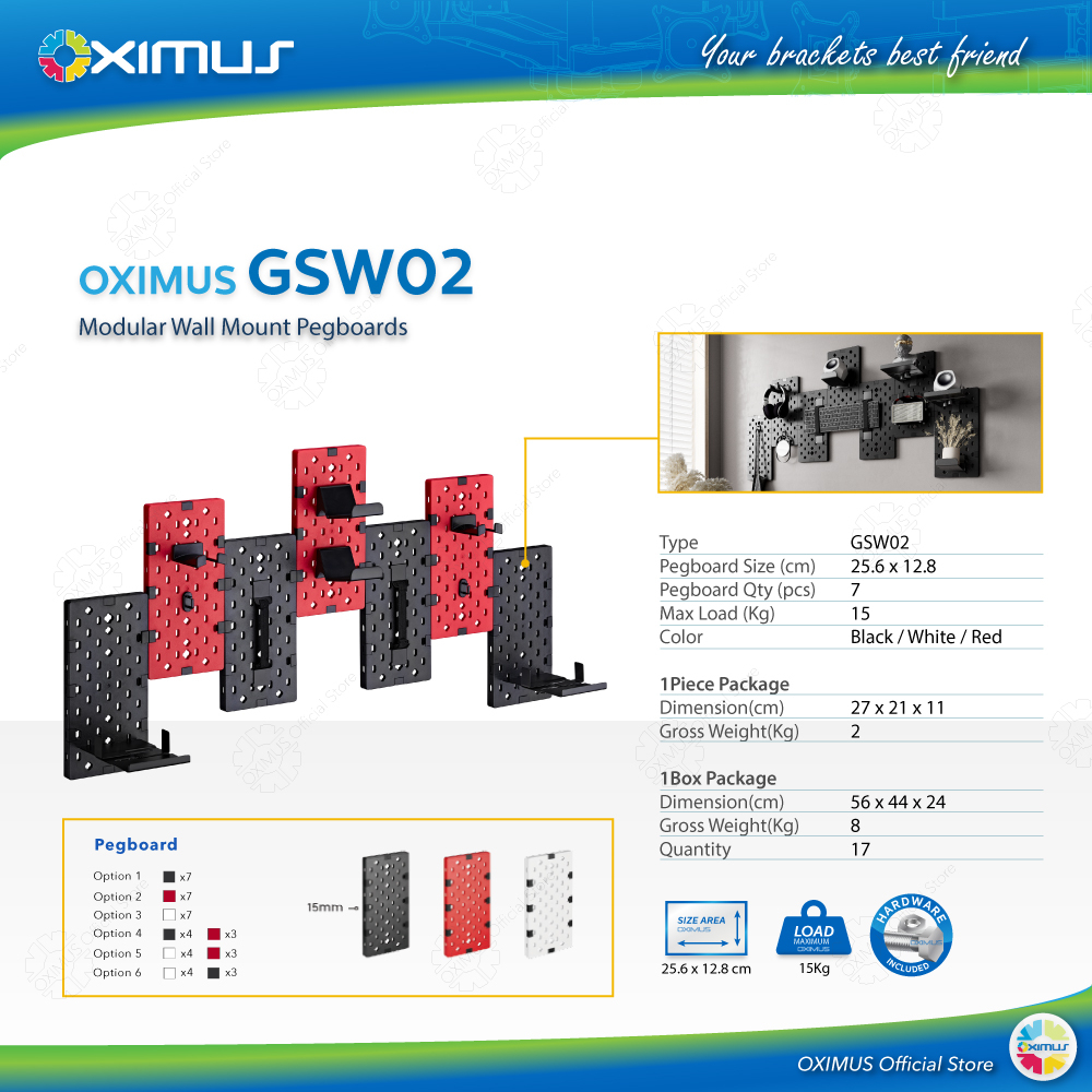 Rak Papan Dinding Gantung Modular Pegboard Wallmount DIY OXIMUS GSW02