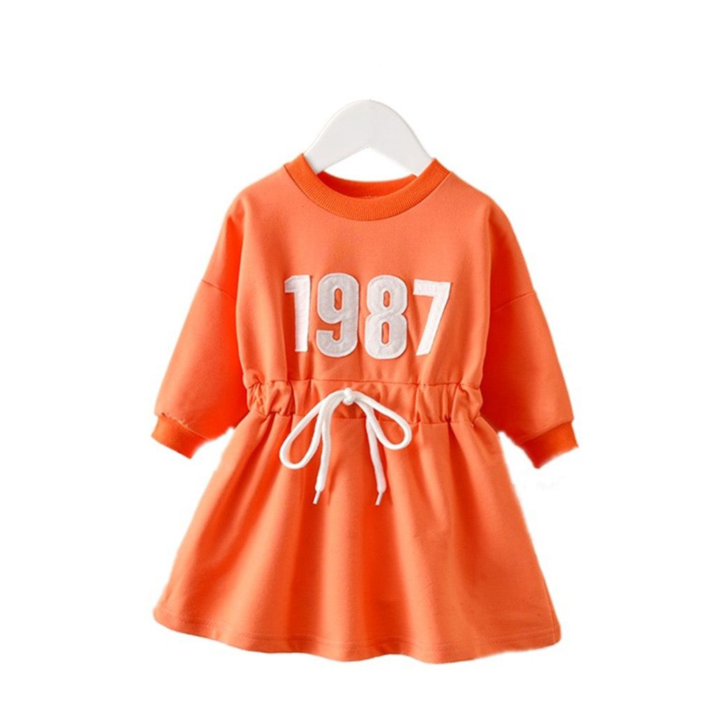 Dress Sweater Anak Perempuan Sporty Orens 1987 Pinggang Tali Serut