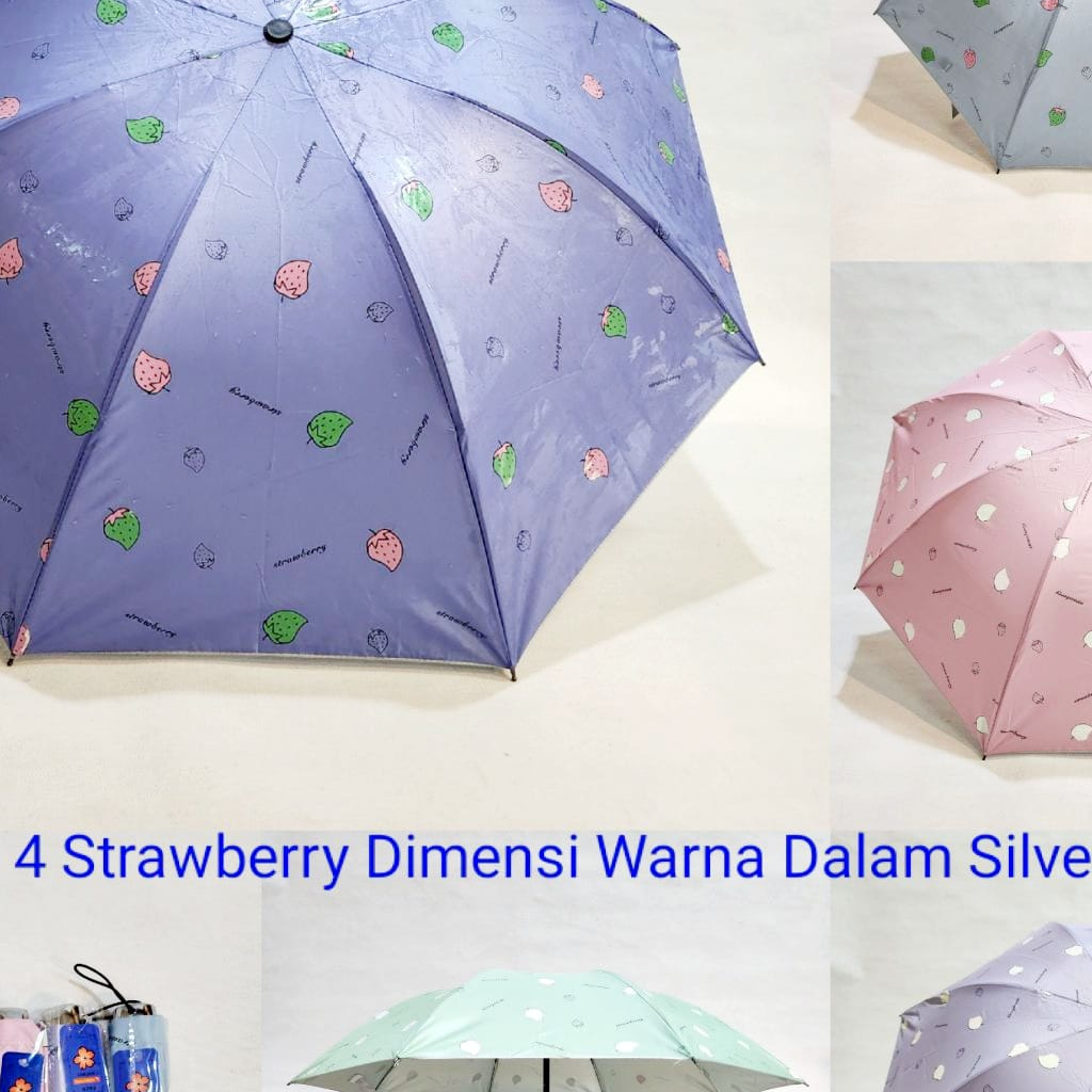 FELWINSHOP 3D Payung Lipat Magic Umbrella Dimensi Motif Strawberry ANTI UV