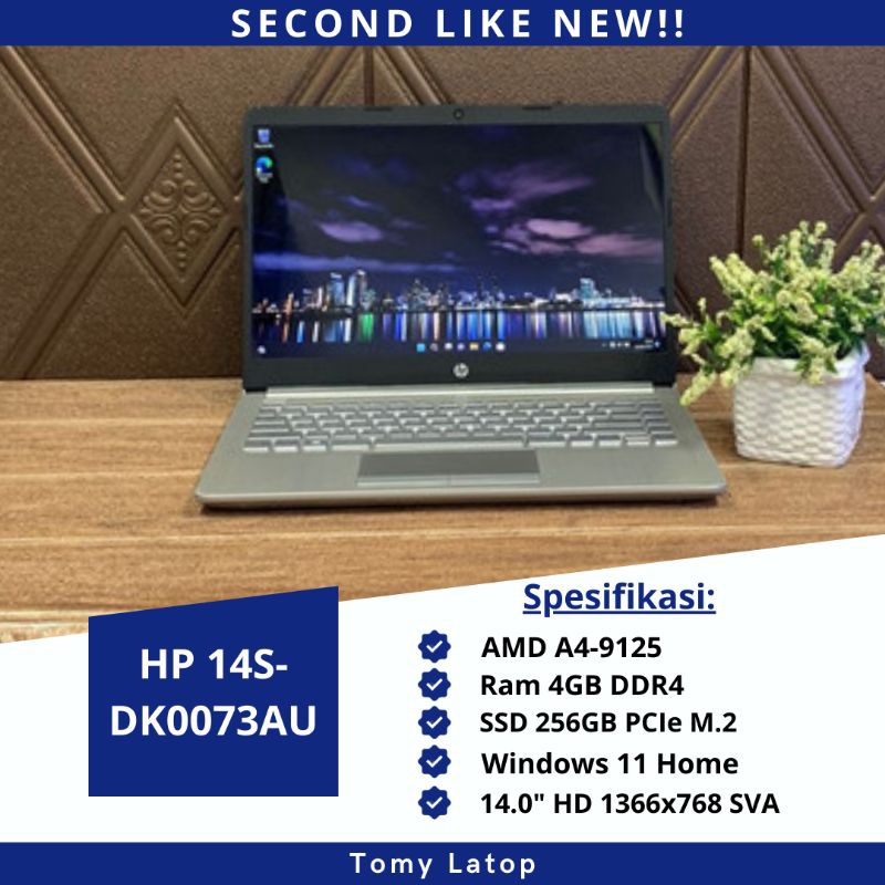 LAPTOP SECOND MURAH LIKE NEW HP 14S-DK0073AU/AMD A4/RAM 4GB/SSD 256GB