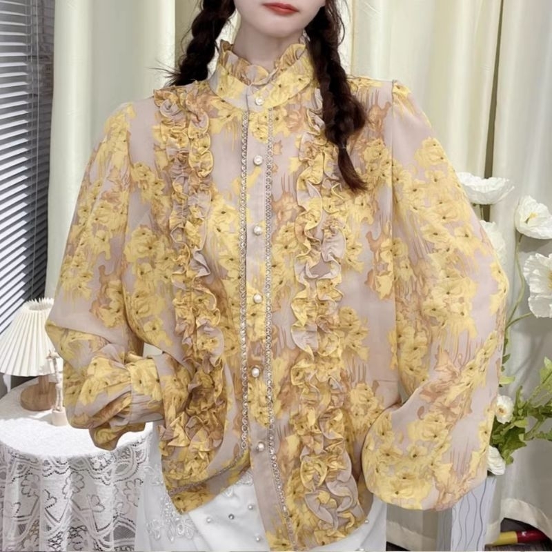 MDLV ~ 7722# Shierly Ruffled Shirt Blouse Flower