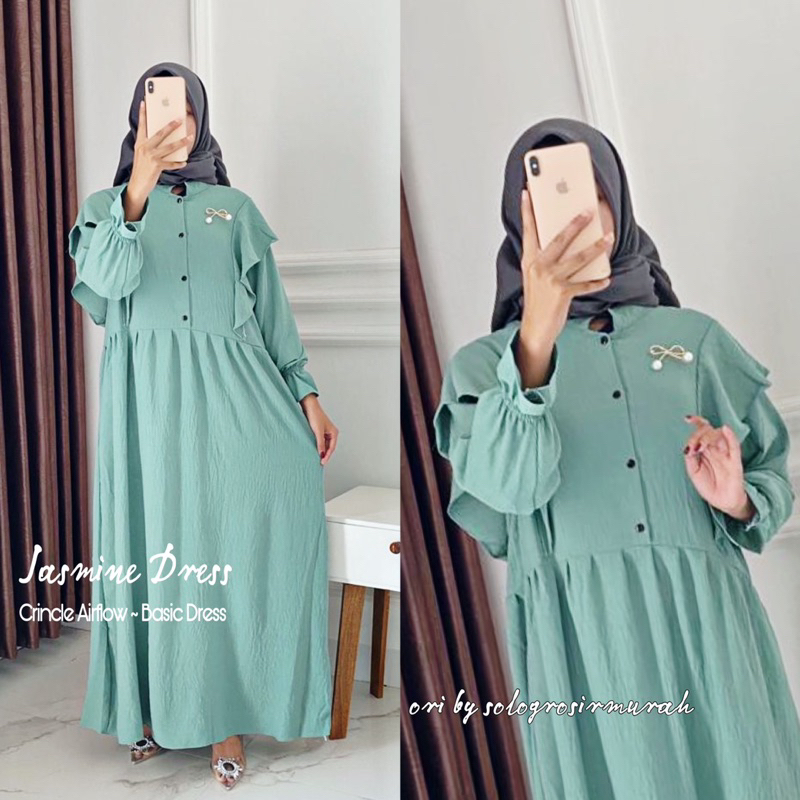 Jasmine Gamia Crincle Airflow Ld110cm/Gamis Polos Rempel Busui Premium