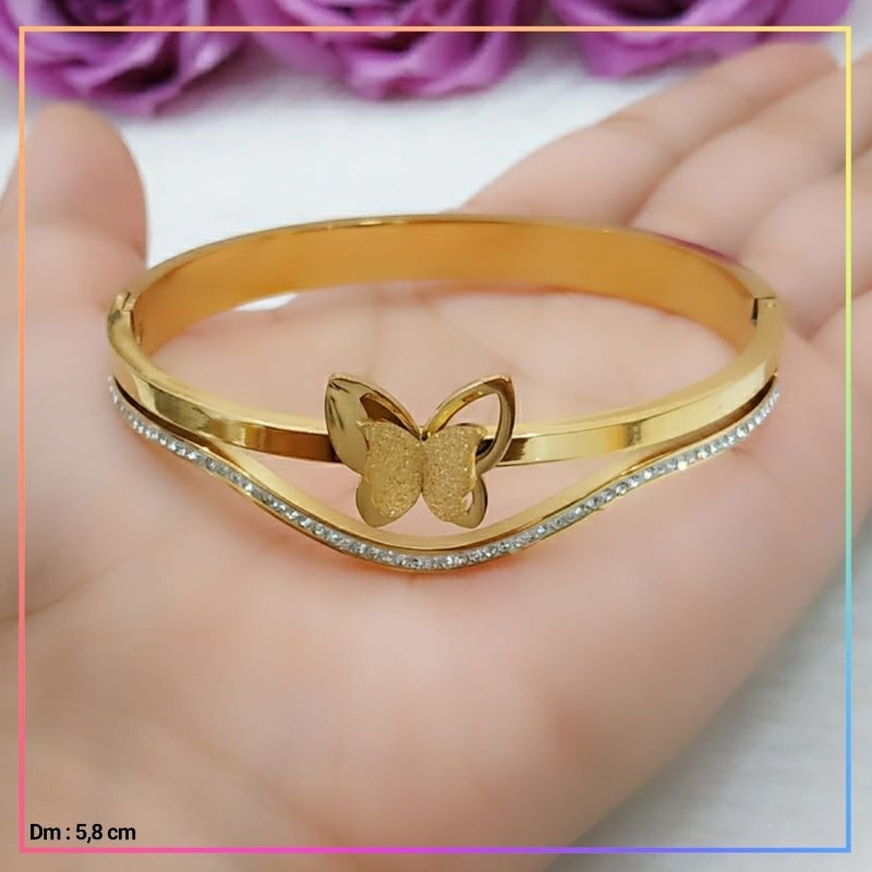 Gelang titanium/stainless steel Gelang Bangle Dewasa Kupu Gold Perhiasan Anti Karat GT 002