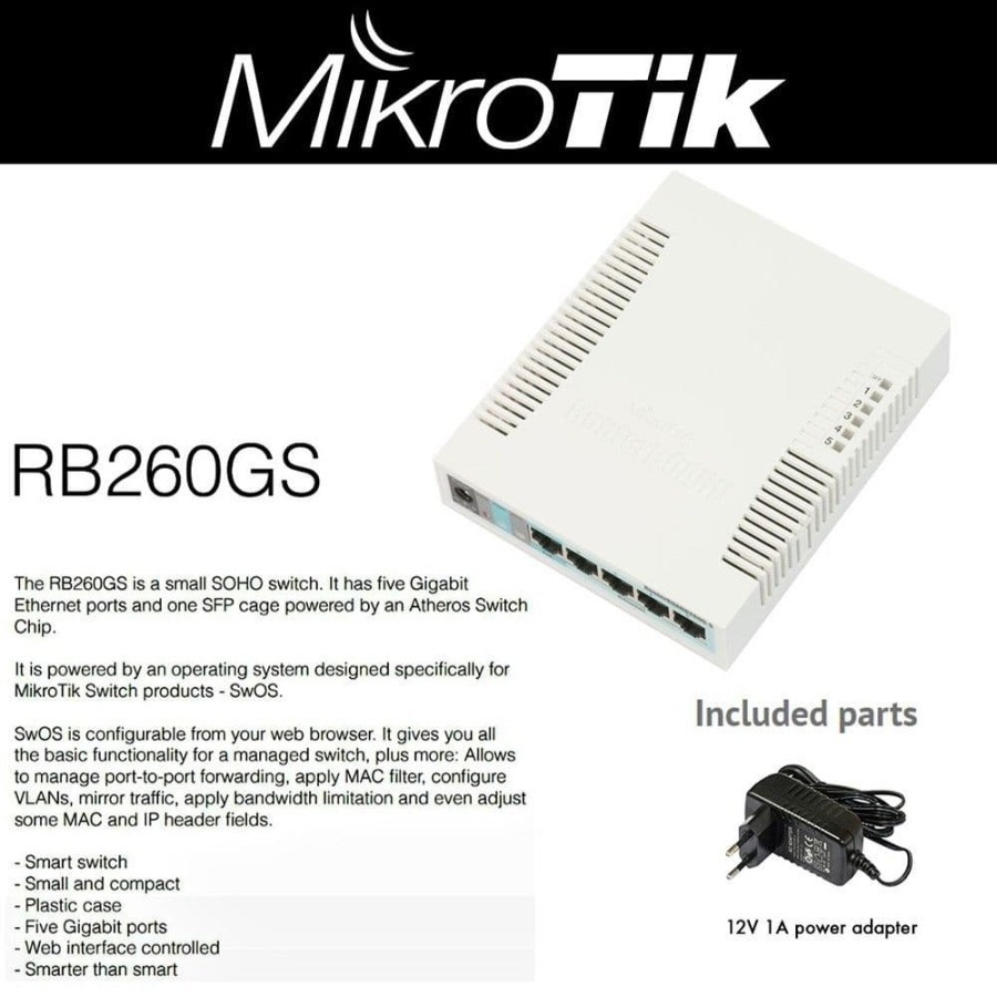 MikroTik RB260GS - SWITCH MikroTik 5 PORT RB 260 GS - SWITCH GIGABIT Mikrotik 5 PORT