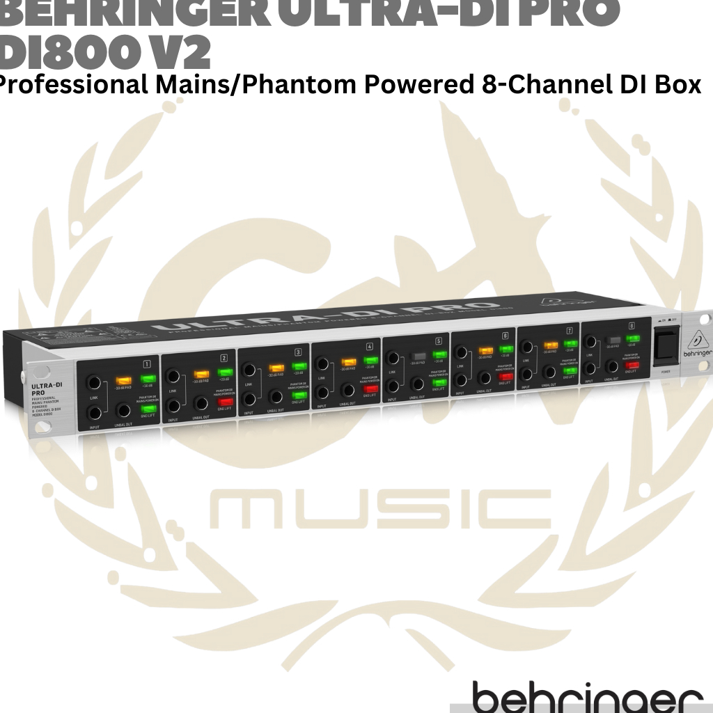 BEHRINGER ULTRA DI PRO DI800 V2 Phantom Powered 8 Channel Rack DI Box