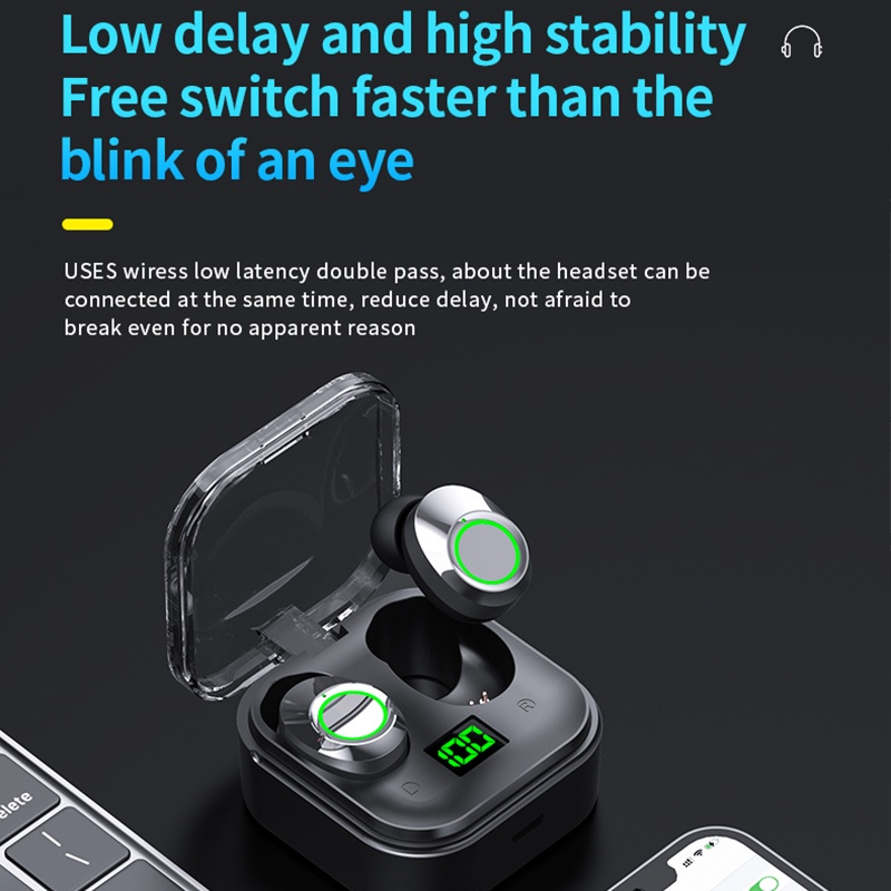 【BT036】Headset Bluetooth TWS Earphone YDmini Digital Indicator V5.3 BLUETOOTH Wireless bass Headphones