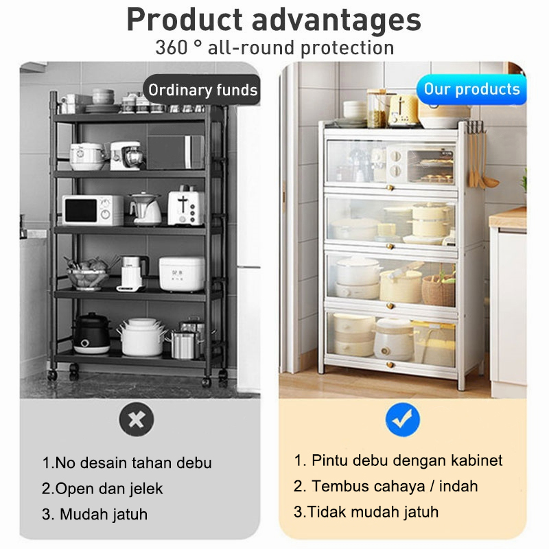 Rak Lemari Dapur/Rak Oven Microwave / Rak Kabinet Dapur/Rak Dapur Anti Debu/ Lemari Dapur Dengan Pintu/Rak dapur