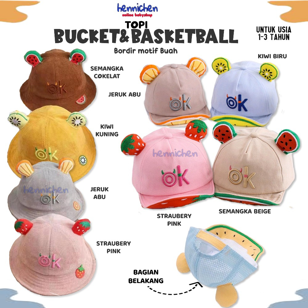 TOPI BASEBALL / TOPI BUCKET ANAK LUCU BORDIR MOTIF BUAH FASHION ANAK UNISEX CNA