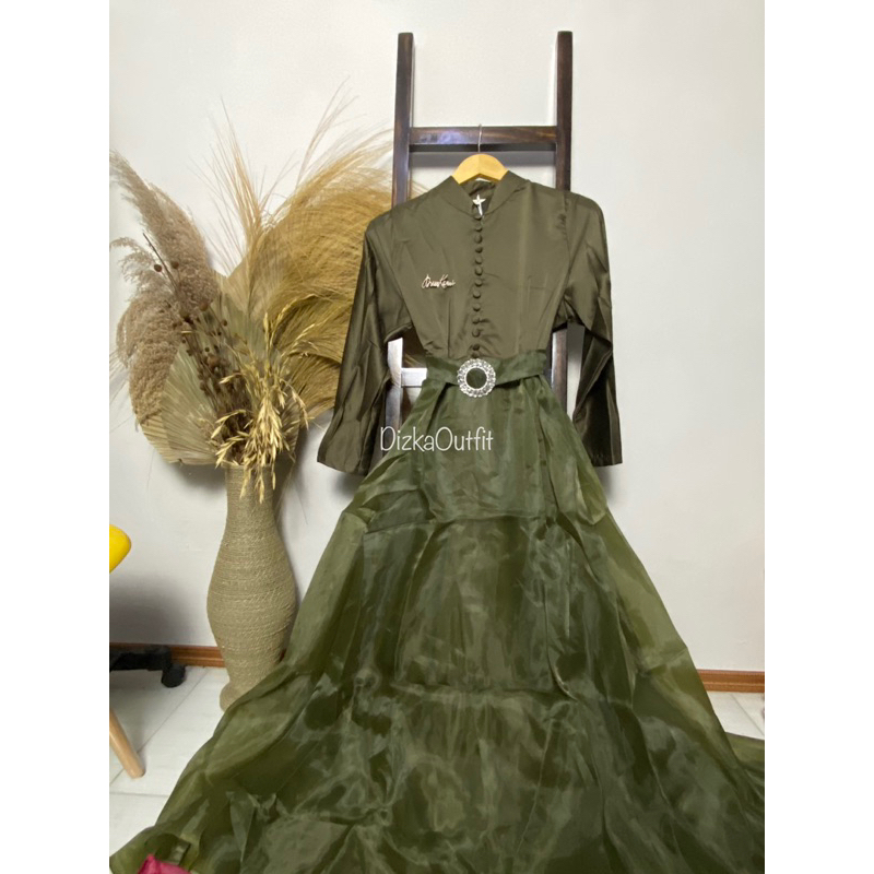 ZELINE Dress panjang pesta gamis maxi satin organza lebaran