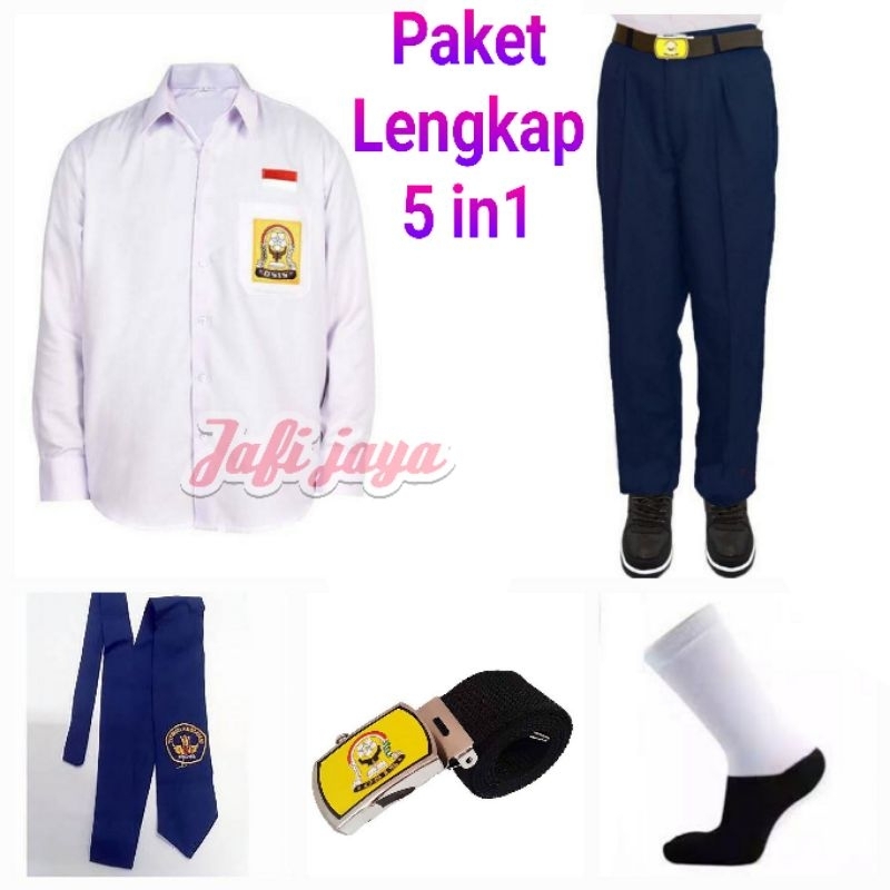 Set Seragam SMP Biru-Putih Lengkap Baju Panjang Celana Panjang