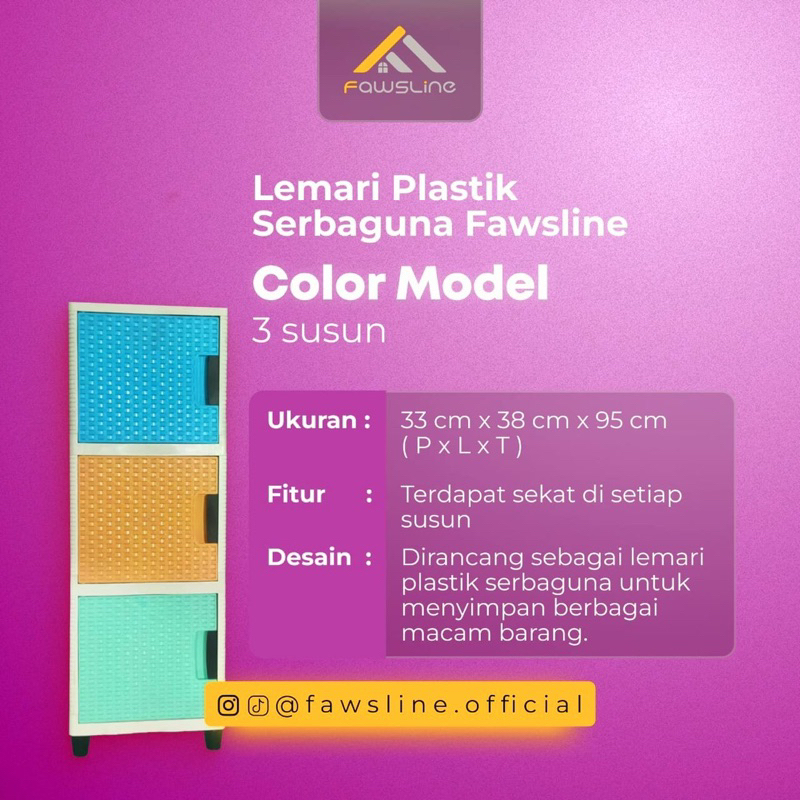 ( Instan Kurir ) Lemari Slim Mini Kecil 3 Tingkat Plastik Fawsline Body Putih Plastik Tebal