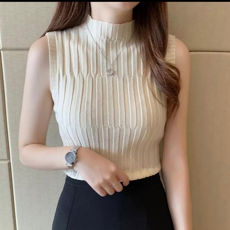 Atasan Wanita (T121)Lexbong Tanktop Turtle Neck Korean Tanpa Lengan Import