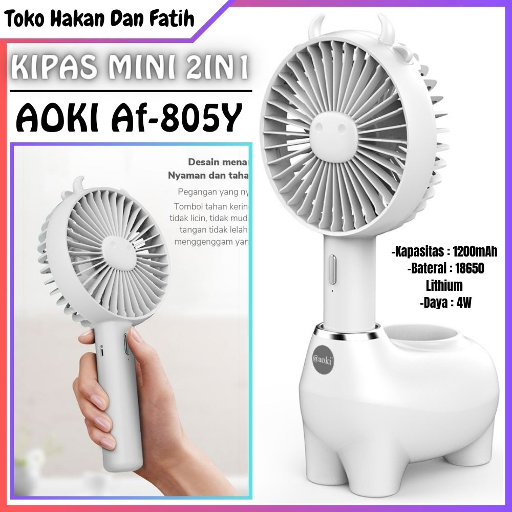 AOKI AF-805Y Emergency Kipas 2in1 USB Charger Baterai Lithium Kipas genggam Tempat pulpen model lucu