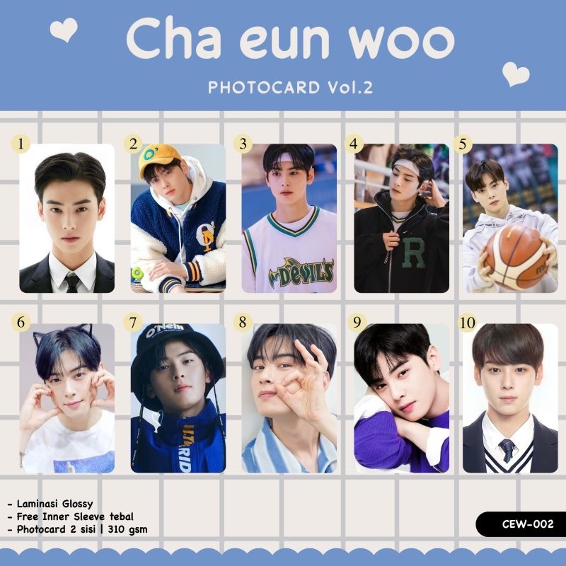 PHOTOCARD CHA EUN WOO 2 SISI FRONT BACK LAMINASI