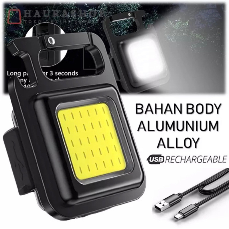 Lampu Senter LED COB Mini Gantungan Karabiner Magnet Super Terang